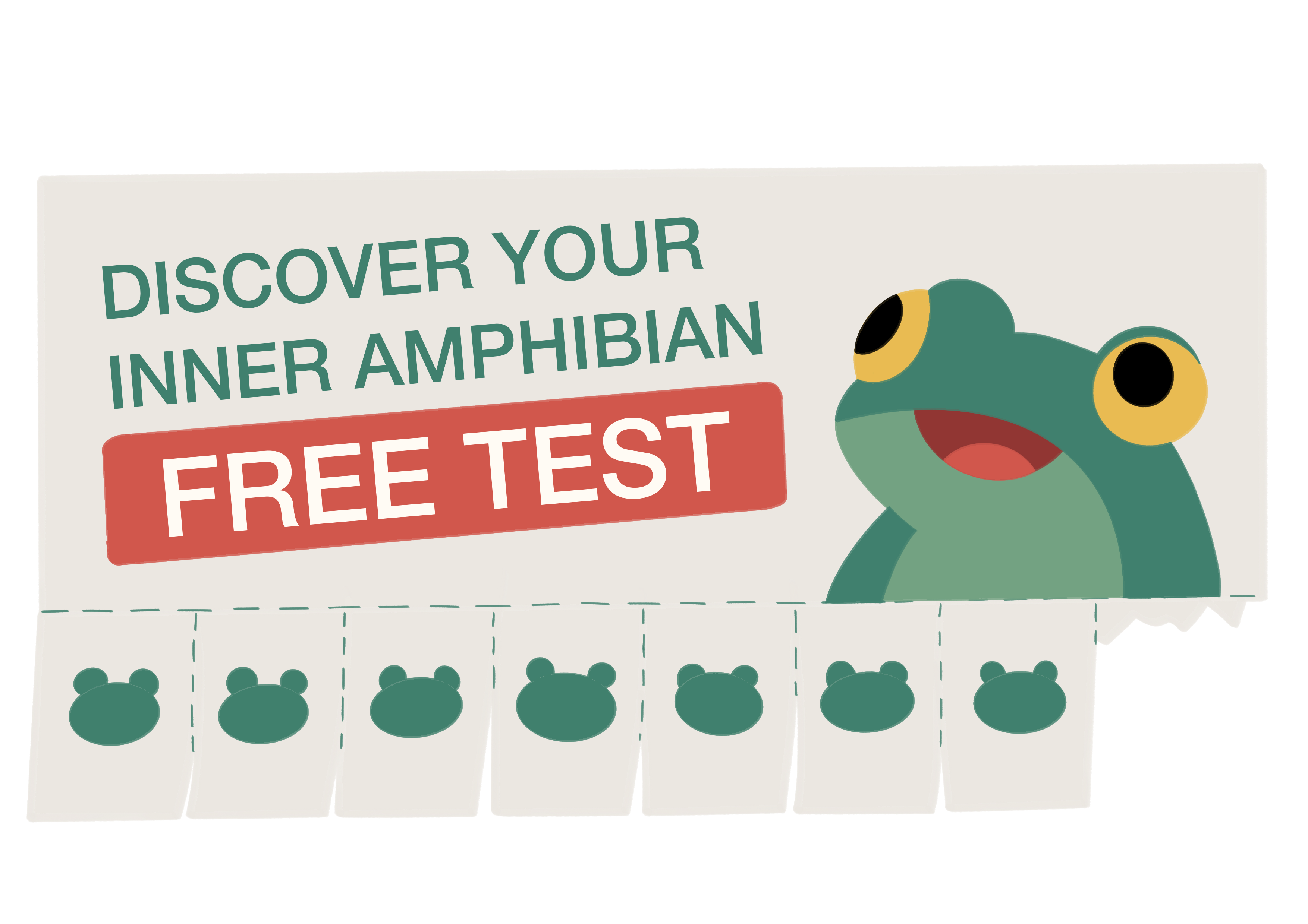 A tear-off recruitment flyer with a friendly frog: Discover your inner amphibian. Free test.